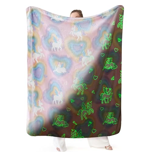 Bedsure Unicorn Glow in The Dark Blanket - Pink Blanket for Girls Kids Age 3-12 as Unicorn Birthday Gift, GentleSoft Cozy Cute Throw for Couch Sofa Bed Home Decor, 50x60 - color: 01 - Unicorn
