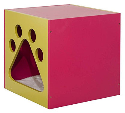 Elegant Home Fashions Cat Cuddle Box Pet House with Paw Design Mellow Green and Fuchsia Finish, PET-986