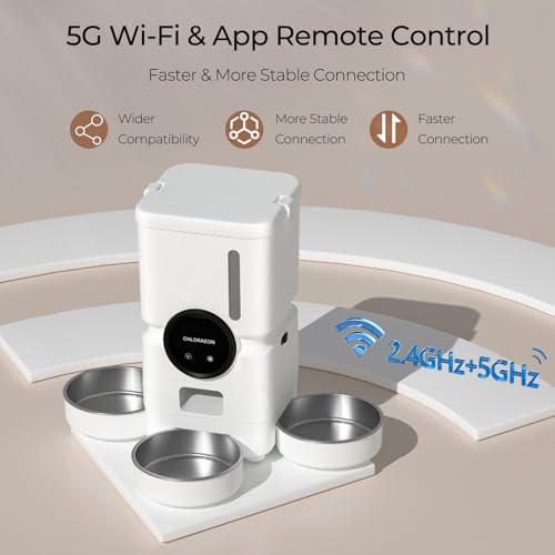 Automatic Cat Feeder for 3 Cats with Slow Feed, 6L Smart WiFi Pet Feeder, 2.4G & 5G Dual-Band, Battery Powered with 15-Day Battery Life, for Cats & Small Dogs (White) - color: White