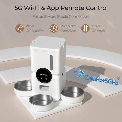 Automatic Cat Feeder for 3 Cats with Slow Feed, 6L Smart WiFi Pet Feeder, 2.4G & 5G Dual-Band, Battery Powered with 15-Day Battery Life, for Cats & Small Dogs (White) - color: White