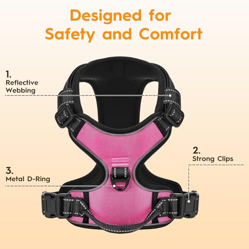 No Pull Dog Harness, No Chock Reflective Adjustable Soft Padded Pet Vest with Easy Control Handle, Easy Wearing with Stylish, Reinforced Knot, 2 Buckles - color: Midnight Pink, size: X-Small