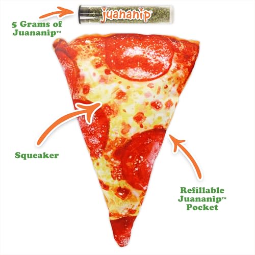 Doggijuana Refillable Juananip Toy Bundle | Pizza Bundle | Funny Dog Toy Plush with Catnip and Refill | Calming Aid for Dogs | Interactive Chew Toy for Play - style: Pizza