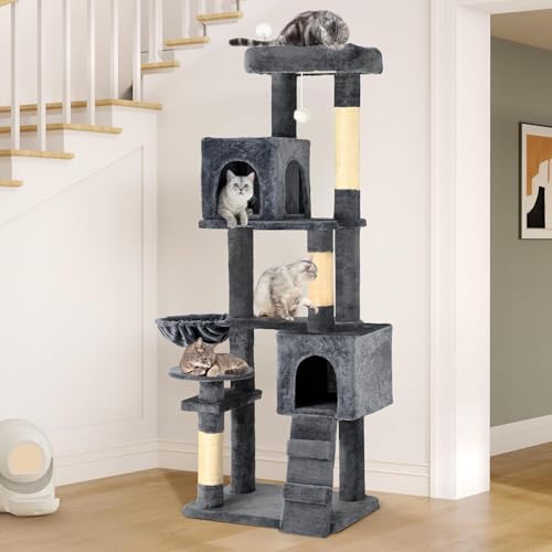 YITAHOME 70.8in Cat Tree Tower for Indoor Cats: Multi-Level Kittens Pet Play House Condo Furniture Activity Center with Scratching Posts Stand Dark Grey - color: Dark Grey, size: 70.8 inches