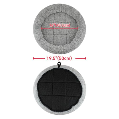 Plush Cat Bed Mat Diameter 19.5" Round Pad with Pillow Around for Cats Dogs Relying/Curling Sleep Warm Dog Cushion for Crates, Antiskid Bottom, Large, Gray - size: Large(Round)