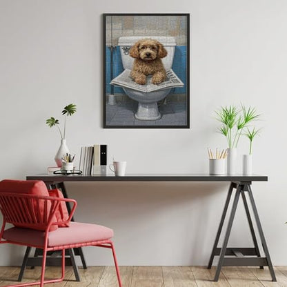 Goldendoodle On Toilet Reading Newspaper 500-Piece Wooden Jigsaw Puzzle, Playful Dog Illustration, Cozy Brain-Training, Fun for Teens