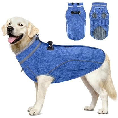 Dog Coat, Reflective Dog Jacket Waterproof Windproof Puppy Cold Weather Coats with Harness Built in, Winter Extra Warm Pet Coat Fleece Vest for Small Large Pets and Puppy (Blue, XX-Large) - color: Blue, size: XX-Large
