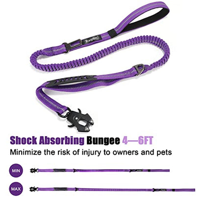 Raipult Tactical Dog Leash Heavy Duty, 4-6FT Shock Absorbing Bungee Leash with Quick Release Clip& 2 Handles, No Pull Waking Lead with Car Seatbelt for Medium Large Dogs that Pull,Purple - color: Purple