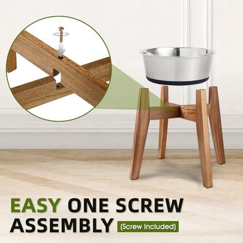 Elevated Dog Bowl Stand for Medium & Large Dogs, Fits Up to 9 inches diameter 64 oz Bowls Raised Dog Bowl Stand , Solid Acacia Wood Dog Bowl Holder, Single Elevated Dog Feeding Station (Stand Only) - color: Large - 1 Pack