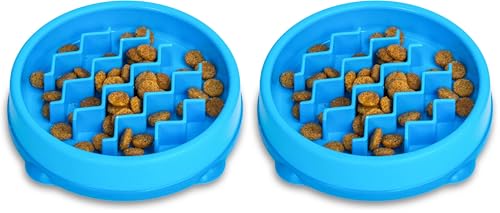 Catstages Kitty Slow Feeder Cat Bowl, Blue (Pack of 2) - color: Blue Bowl, size: One-Size (Pack of 2)