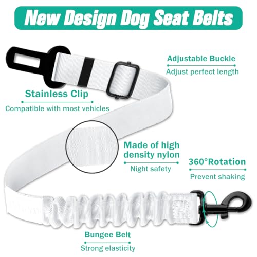 Dog Seat Belt, Durability Retractable Dog Car Harness Adjustable Dog Seat Belt for Vehicle Nylon Pet Safety Seat Belts Heavy Duty & Elastic - color: Set 01 Pack A-White
