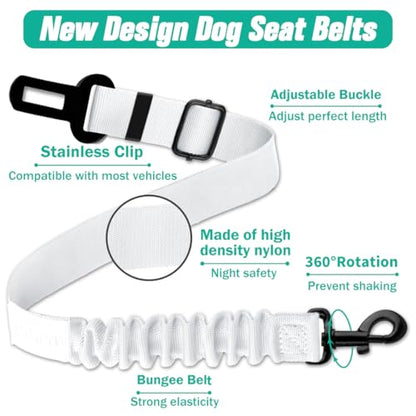 Dog Seat Belt, Durability Retractable Dog Car Harness Adjustable Dog Seat Belt for Vehicle Nylon Pet Safety Seat Belts Heavy Duty & Elastic - color: Set 01 Pack A-White