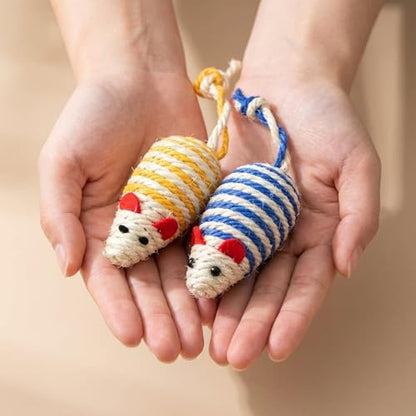 LOGOFUN 6pcs Cats Mouse Plush Toys Catnip Filled Cat Toys with Sisal Mice Handmade Rope Pet Toy for Indoor Cats Kitten Interactive Play Supplies - Blue & Yellow