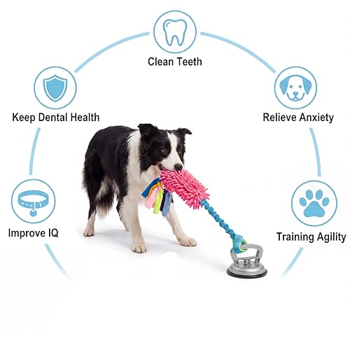 Dog Tug Toy, Self-Play Interactive Teeth Cleaning Toy for Boredom Relief, Chew Toy for Small Medium Dogs, 23.6" Rope for Aggressive Chewers (Red)