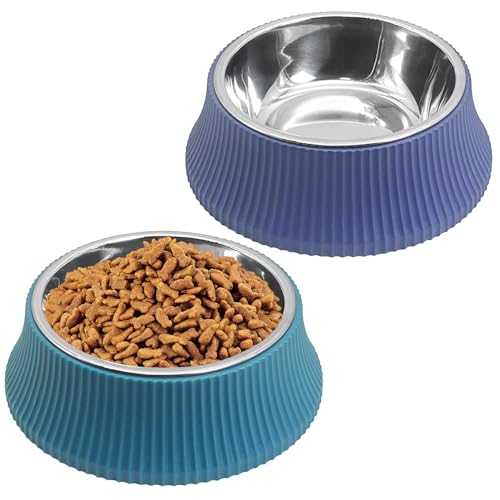 kathson 2PCS Stainless Steel Dog Bowls Set Removable no tip Puppy Food and Water Feeder Bowl Basic Metal Small Dog Bowls for Dogs Cats Rabbit Guinea Pigs Ferret - color: Roman Column (Blue, Green), size: 2 PCS