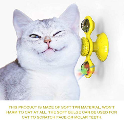 GBSYU Interactive Windmill Cat Toys with Catnip : Cat Toys for Indoor Cats Funny Kitten Toys with LED Light Ball Suction Cup‖Cat Nip Toy for Cat chew Exercise (Yellow) - color: Yellow