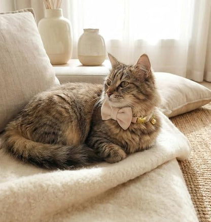 Personalized Velvet Cat Collar with Bell, Custom Engraved Name and Phone Number, Adjustable Luxury Kitten Collar, Non-Breakaway Secure ID Collar for Cats and Kittens - color: White, size: L