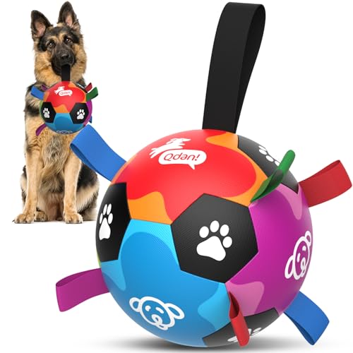 QDAN Dog Toys for Large Dogs, Durable Dog Balls for Aggressive Chewers, Indestructible Outdoor Herding Ball to Keep Them Busy, Dog Birthday Gifts Soccer Toy (8 Inch) - color: Colorful, size: Large
