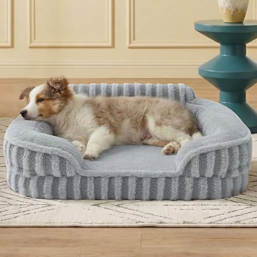 LE SURE Cute Dog Bed Medium Size Dog, Orthopedic Waterproof Medium Pet Beds with Sides, High Back Non-Slip Bottom and Egg-Crate Foam Pet Couch Sofa with Washable Removable Cover, Grey - color: Grey, size: 28.0"l X 23.0"w X 6.5"th