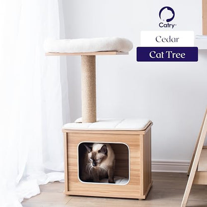 Catry 29.7" Tall 3 Level Laminated Wood Cat Tree with Large Base Condo, 2 Paded Steps, Natural Jute Scratching Post, Sturdy and Easy to Assemble for Small Cat, Brown - color: Brown