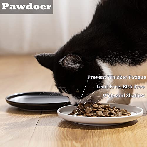 Ceramic Shallow Cat Dish 6 inch, Whisker Fatigue Free Cat Food Bowls, Wide and Small Pet Plate for Kitten and Kitty, Short Legged Munchkin Cat - color: 2 Pack - White & Pink