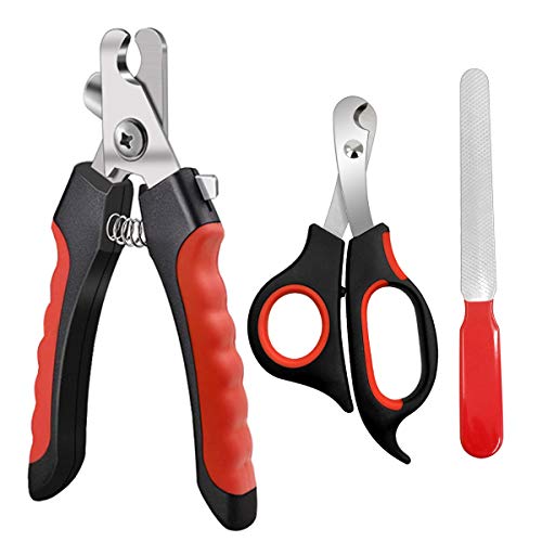 Pet Nail Clippers and Trimmers Set Safety Guard to Avoid Over Cutting Razor Sharp Blades Grooming Tool for All Small Large Dog Cat Red - color: Red