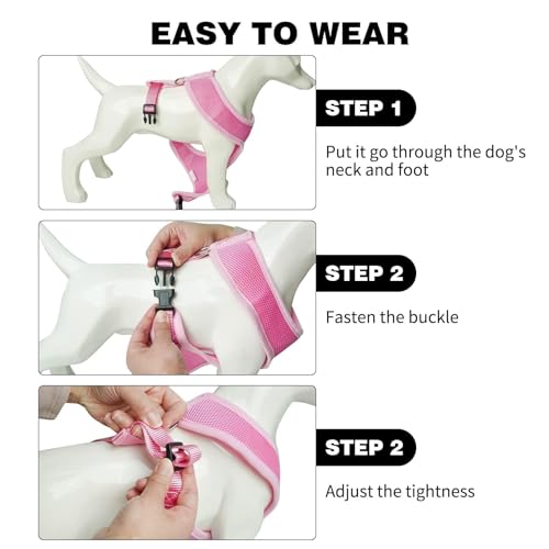 BINGPET Small Dog Harness, No Pull Dog Harness Small Sized Dogs, Soft Light Breathable Mesh Puppy Vest with Safety Buckle-Adjustable Step in Pet Harnesses for Easy Walking, Running, Training - color: Pink, size: S (NECK: 12", CHEST: 14"-18")