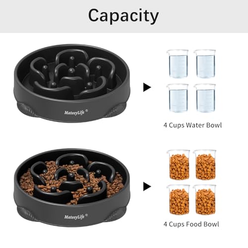 MateeyLife Large Slow Feeder Dog Bowls, Anti-Choking Puzzle Dog Food Bowls, Anti-Slip Interactive Feeding Slow Down Eating, Bloat Stop Maze Dishes for Large Breeds 4 Cups Black - color: H-Black, size: Large