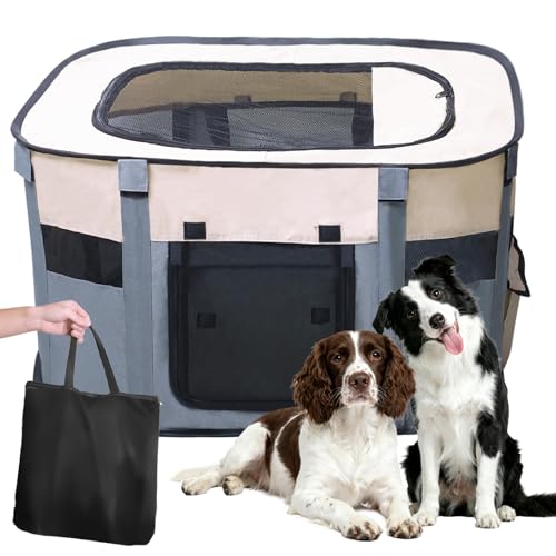 Dog Playpen,Pet Playpen,Foldable Puppy Cat Playpen, Dog Playpen for Indoor Dogs Enclosed, Outdoor Travel Camping Use, Dog Kennel Tent Crate for Rabbit Small Animals with Carrying Case (Grey, L) - size: L(35" x 28" x 23")