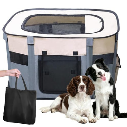 Dog Playpen,Pet Playpen,Foldable Puppy Cat Playpen, Dog Playpen for Indoor Dogs Enclosed, Outdoor Travel Camping Use, Dog Kennel Tent Crate for Rabbit Small Animals with Carrying Case (Grey, L) - size: L(35" x 28" x 23")