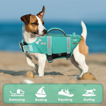 EMUST Dog Life Vests, Adjustable XS Dog Life Jacket with Rescue Handle, Puppy Flotation Vest for Small/Medium/Large Dogs, Turquoise, XS - color: Turquoise, size: XS