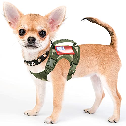Tactical Service Dog Harness Vest,K9 Adjustable Military Working Harness Water-Resistant Comfortable Training MOLLE Dog Vest with Handle (XS, Camo) - color: Camo, size: X-Small (Pack of 1)
