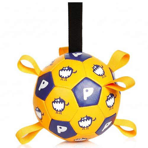 Race&Herd 6" Jolly Soccer Ball for Dogs - Tough Durable Dog Ball Toy with Straps, Pet Bouncy Herding Balls for Dogs, Floating Dog Balls with Tags for Water Fetch, BaaBaaBall (Gold) - color: Gold 6" Compact Herding Ball, size: 6"