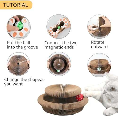 2Pcs Magic Organ Cat Scratcher Toy, Extra-Thick & Large Connectable Cardboard Cat Scratching Board with Bell Ball, Interactive Enrichment Toy for Indoor Cats & Kittens - size: 2Pack