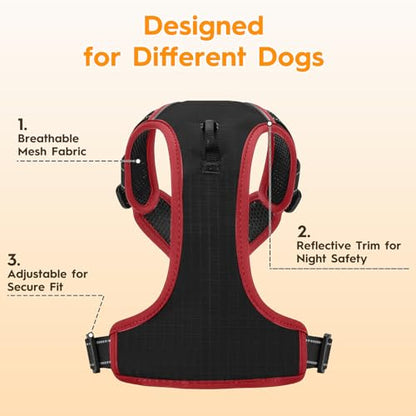 No Pull Dog Harness, No Chock Reflective Adjustable Soft Padded Pet Vest with Easy Control Handle, Easy Wearing with Stylish, Reinforced Knot, 2 Buckles - color: Black/Red, size: X-Small