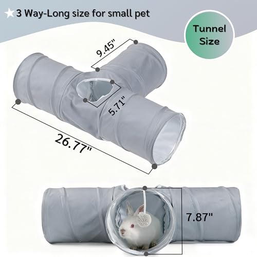 Guinea Pig Tunnel 3 Way Guinea Pigs Hideout Foldable Small Animal Hideaway Play Tube Toys for Bunny Rabbit Hedgehogs Hamster Chinchilla Ferret Accessories(Solid Grey)