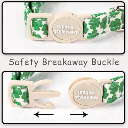 Unique style paws 2 Pack St. Patrick's Day Kitten Collar Breakaway with Bell&Pendant, Adjustable Safety Green Clover Magic Hat Cat Cotton Collar for Girl Boy Cat and Small Pet - color: clover magic hat