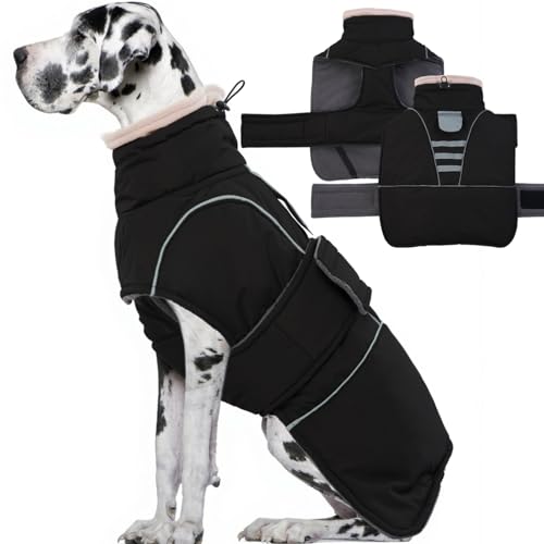 Dog Winter Coat for Small to Large Dogs(XS-XXXL)– Waterproof Windproof Fleece Lined Jacket with Reflective Trim,Pet Vest with Adjustable Buckles, Machine Washable Black 2XL - color: Black, size: XX-Large