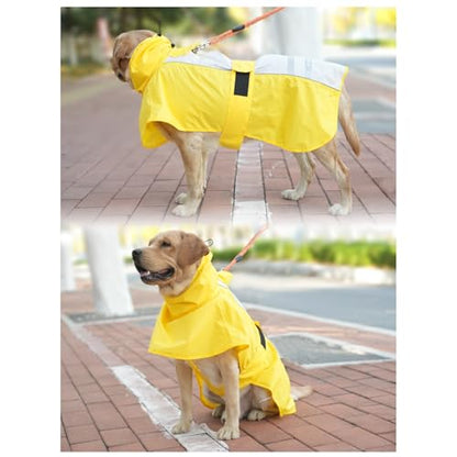 Adjustable Dog Raincoat, Waterproof Dog Rain Jacket for Small Medium Large Dogs,Reflective Lightweight Pet Rain Coat with Leash Hole(Yellow&White, XX-Large) - color: Yellow&White, size: XX-Large(55-77lb)