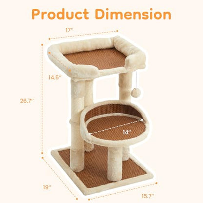 Multi-Level Cat Tower with Scratching Posts, Cat Tree with Double Cat Bed & Hanging Toys, Cute Climbing Tower with Sisal Scratcher for Kittens & Adult Cats, Cream White - color: Cream White