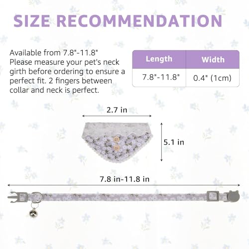 SCENEREAL Breakaway Cat Collar with Bell & Bandana, Cute Kitten Collar Suitable for Large Big Cats, Grey Flower - color: Grey Flower