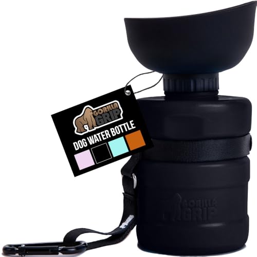 GORILLA GRIP Dog Water Bottle, Portable Water Bowl Dispenser for Dogs, 20 oz Leak Proof Pet Travel Squeeze Bottles Food Grade Silicone, Pet Stocking to Go Puppy Essentials, Black - color: Black, size: 20oz