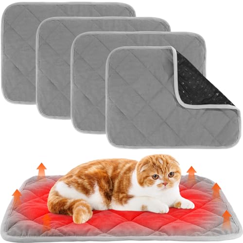 Novabright 4 Pack Self Warming Cat Bed Cat Dog Heating Pad Soft Warm Thermal Mat with Anti-Slip Bottom Dog Crate Pad for Outdoor Indoor Small Dogs Kittens(Gray,17.7 x 23.6 Inches) - color: Gray, size: 17.7 x 23.6 Inches