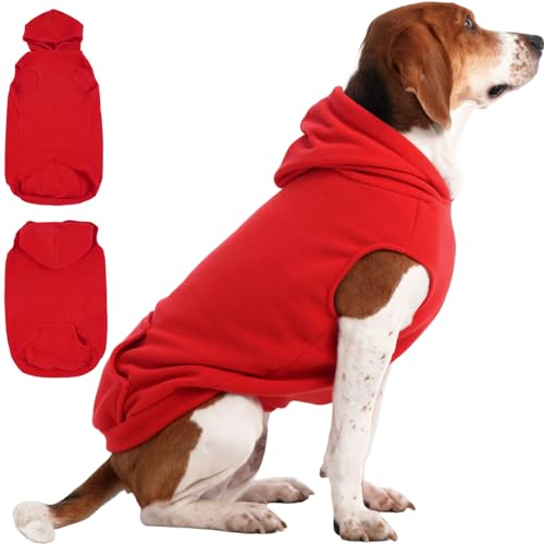 IECOii Dog Hoodie,Polar Fleece Dog Sweatshirt Fall Dogs Sweater with Hood,Warm Sweaters for Medium Dogs Boy Girl,Sleeveless Pet Hoodie Medium Size Winter Clothes for Pug,Jack Russell,Red,M - color: Red, size: Medium