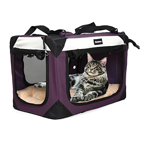 Collapsible Dog Travel Crate,Portable Soft-Sided Pet Carrier Extra Large Cat Carrier with Soft Plush Plush Mat for Indoor and Outdoor,28x20x20in,Purple - color: Purple, size: X-Large