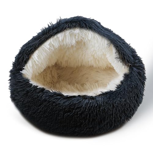 Cat Bed for Indoor Cats, Calming Cozy Cave with Self-Warming Plush, Entire Bed Machine Washable & Anti-Slip Base, Breathable Pet Bed for Small Cats&Dogs All Seasons (Dark Gray, 24*24inch) - color: Dark Gray, size: 24*24inch