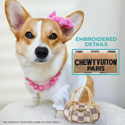 Haute Diggity Dog Chewy Vuiton Handbag Plush Squeaky Dog Toy, Soft Durable Designer-Inspired Stuffed Puppy Chew Toys for Small, Medium & Large Dogs, Machine-Washable (Tan Checker) XL - color: Brown Handbag, size: X-Large