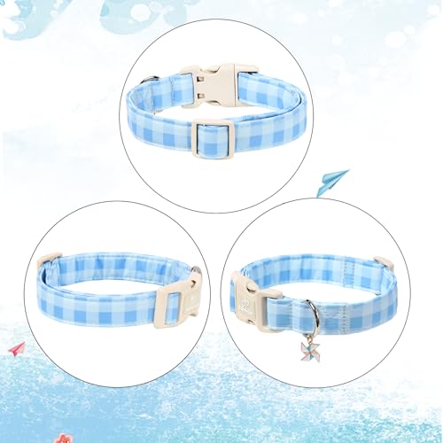 Boy Dog Collar Blue Gingham Dog Collars for Puppy Small Dogs - Lightweight Adjustable Spring/Summer Plaid Male Female Dogs Everyday Collar with Safety Buckle XS - color: Blue Gingham, size: XS