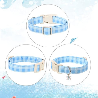 Boy Dog Collar Blue Gingham Dog Collars for Puppy Small Dogs - Lightweight Adjustable Spring/Summer Plaid Male Female Dogs Everyday Collar with Safety Buckle XS - color: Blue Gingham, size: XS