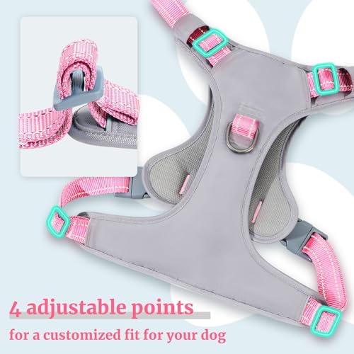Huntboo No-Pull Dog Harness, Fully Reflective Vest with 2 Leash Clips, No-Choke, Adjustable, Breathable & Durable for Small, Medium & Large Dogs Walking, Training, Running (Pink, XS) - color: Pink, size: X-Small(Pack of 1)