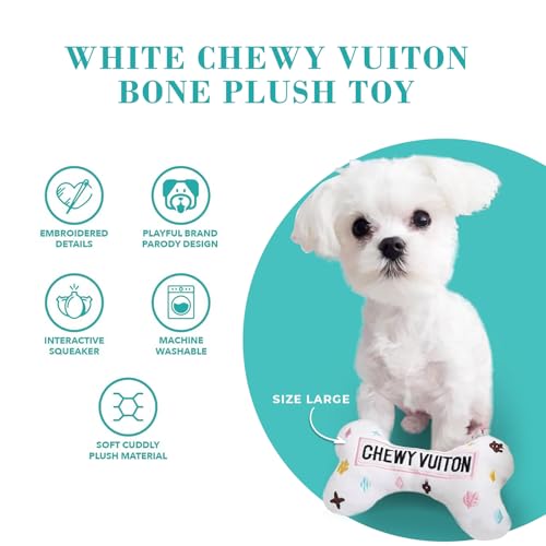 Haute Diggity Dog Chewy Vuiton Bone Plush Squeaky Dog Toy, Soft Durable Designer-Inspired Stuffed Puppy Chew Toys for Small, Medium & Large Dogs, Machine-Washable (White) XL - color: White Bone, size: X-Large